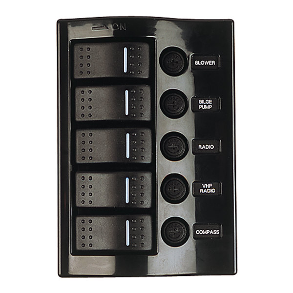 Sea-Dog Sea-Dog 425110-1 Wave Rocker Switch Panel with 5 Illuminating Switches and Fuse 425110-1